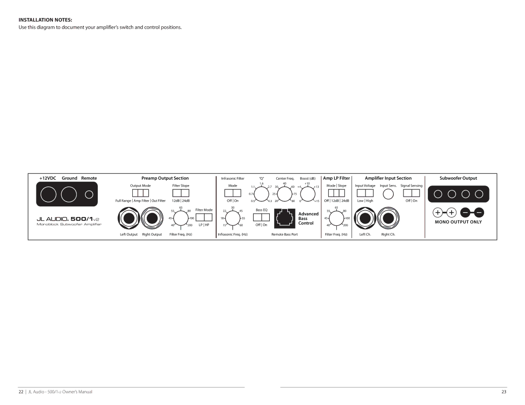 JL Audio 500/1v2 owner manual Installation Notes 